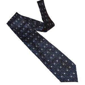 Puritan Mens Stain Resistant Silk Tie Black & Gray Geometric Pattern